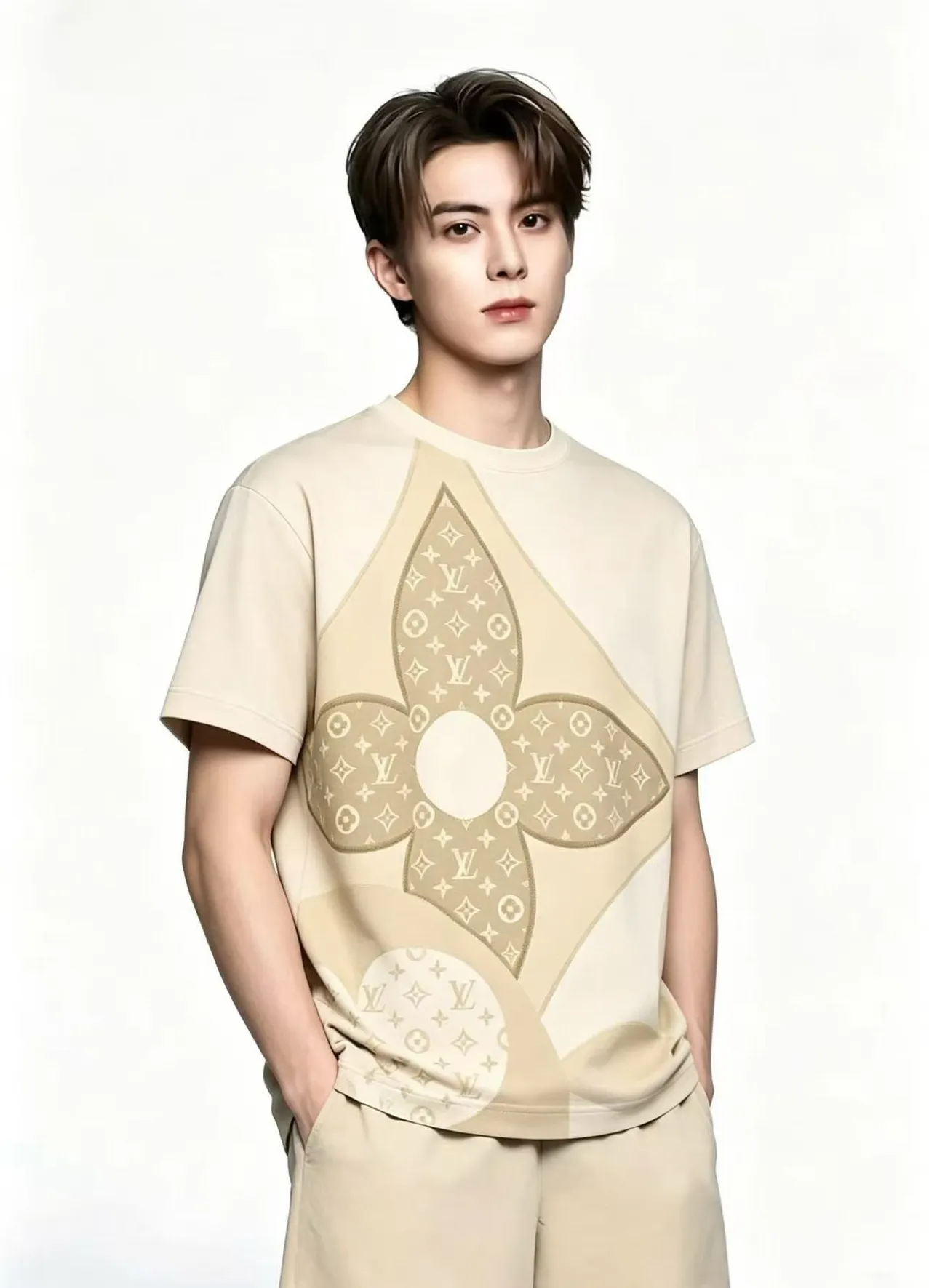 Louis Vuitton/Louis Vuitton presbyopia four-leaf clover jacquard knitted short-sleeve